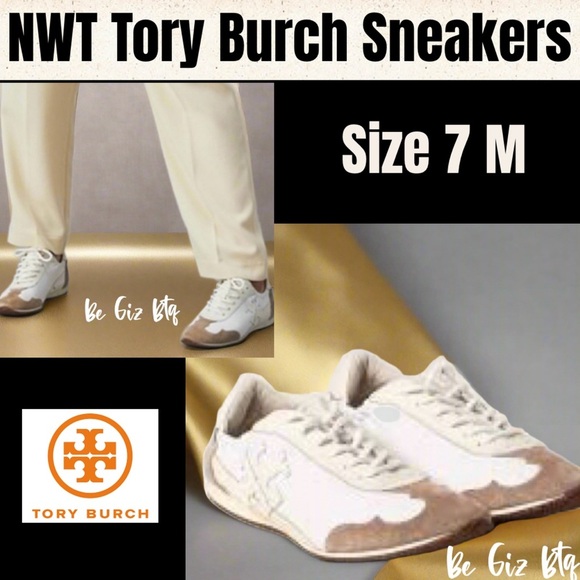 NWT Tory Burch Vintage Authentic Double T Trainer Sneakers White/ Ivory/ Size 7M - Picture 1 of 16